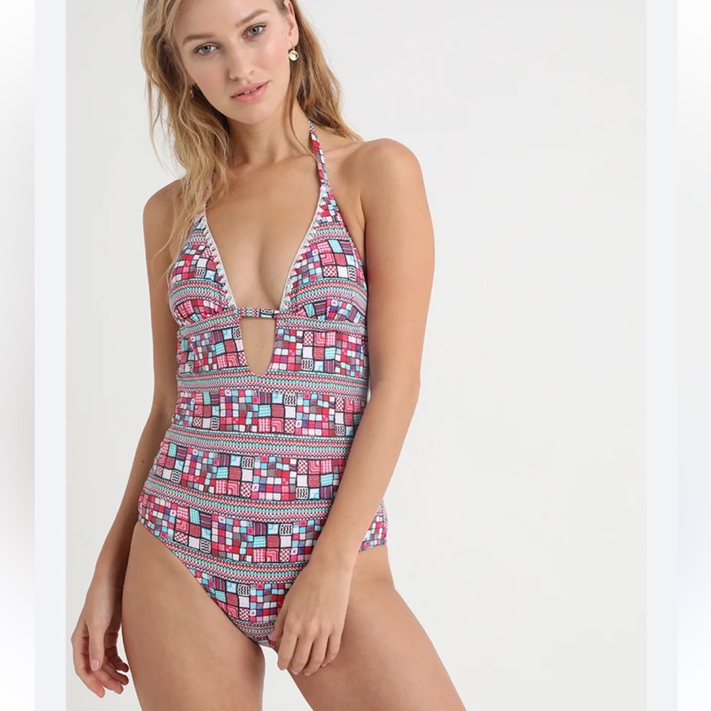 SUNSEEKER Australia NWOT Geometric Print Halter One-Piece Swimsuit
